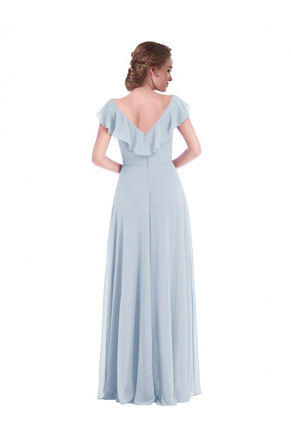 Affordable Ruffle Trimmed V Back Chiffon Maxi Bridesmaid Dress