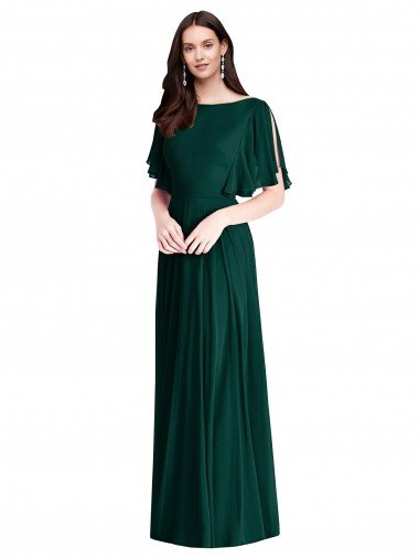 Affordable Backless Floor Length Split Sleeves Maxi Bridesmaid Dress