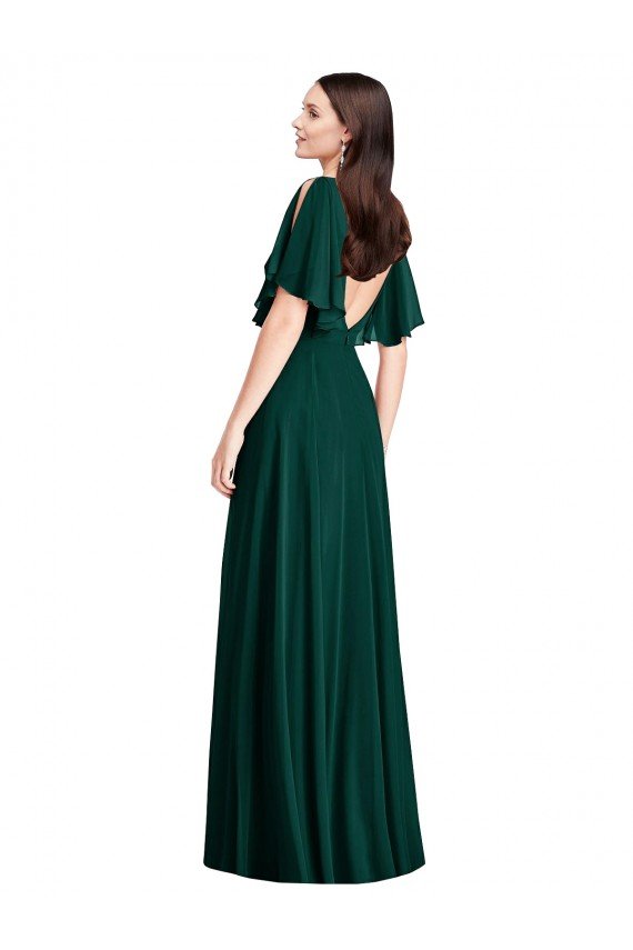 Affordable Backless Floor Length Split Sleeves Maxi Bridesmaid Dress