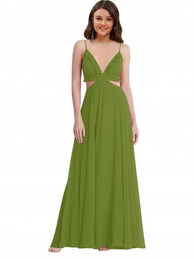 Affordable Ruffled Chiffon Cutout Maxi Bridesmaid Dress