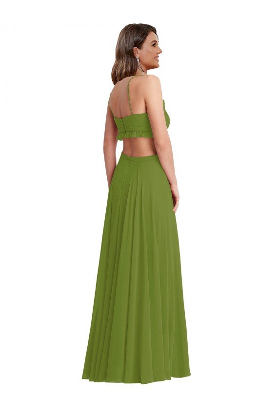 Affordable Ruffled Chiffon Cutout Maxi Bridesmaid Dress
