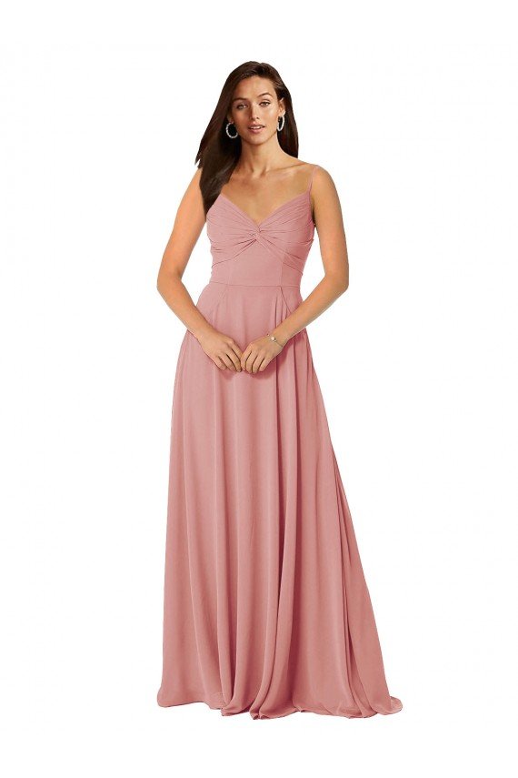 Affordable Twist-Knot V-Neck Long Chiffon Bridesmaid Dress with Pockets