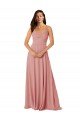 Affordable Twist-Knot V-Neck Long Chiffon Bridesmaid Dress with Pockets