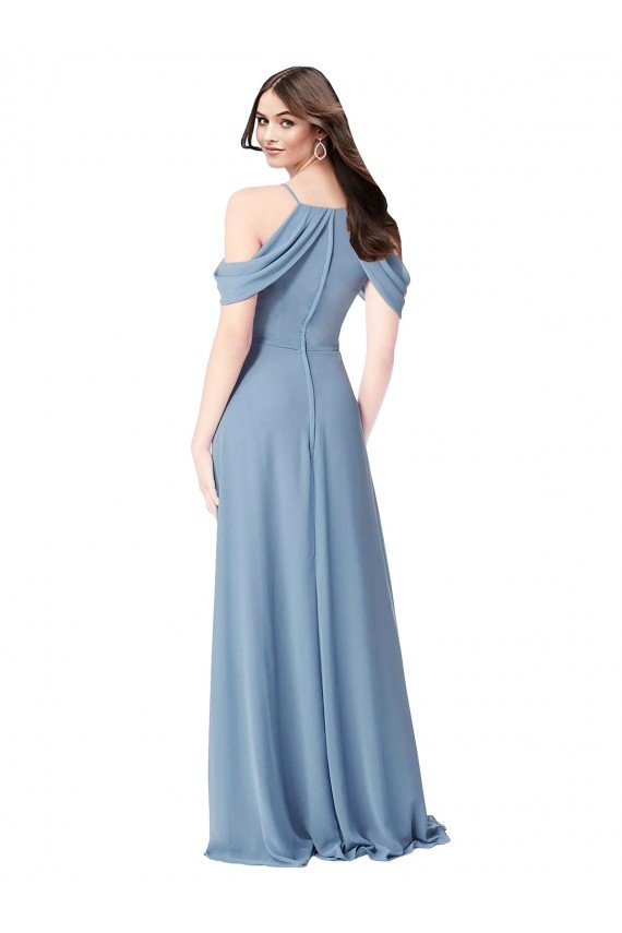 Affordable High Neck Chiffon Bridesmaid Dress with Draped Sleeves