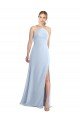 Affordable Halter Neck Long Chiffon Bridesmaid Dress with Strappy Back and Daring Side Slit