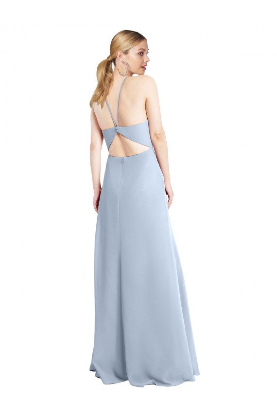 Affordable Halter Neck Long Chiffon Bridesmaid Dress with Strappy Back and Daring Side Slit