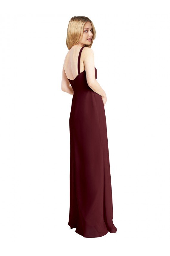 Affordable Square Neckline Soft A-Line Chiffon Bridesmaid Dress with Side Slit