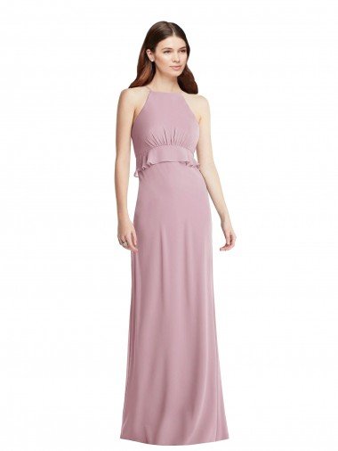 Affordable Bias Ruffle Empire Waist Halter Maxi Bridesmaid Dress