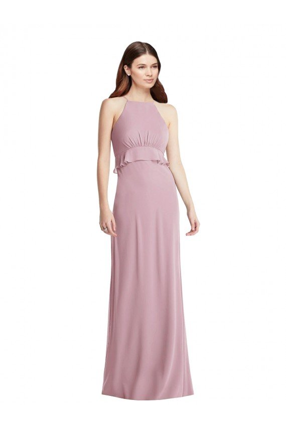 Affordable Bias Ruffle Empire Waist Halter Maxi Bridesmaid Dress