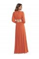 Affordable High Low Ruffled Long Chiffon Cutout Bishop Sleeves Maxi Bridesmaid Dress