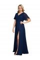 Affordable Chiffon V-Neck Short Sleeves Long Formal Bridesmaid Dress / Prom Dress with High Slit