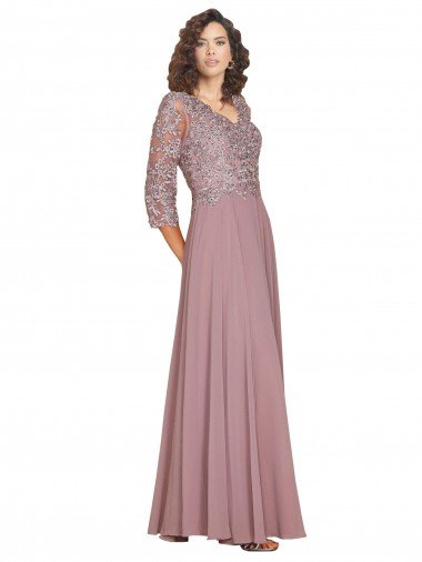 Affordable Hand-Beaded Bodice V-Neckline Long Sleeves Chiffon Bridesmaid Dress / Prom Dress