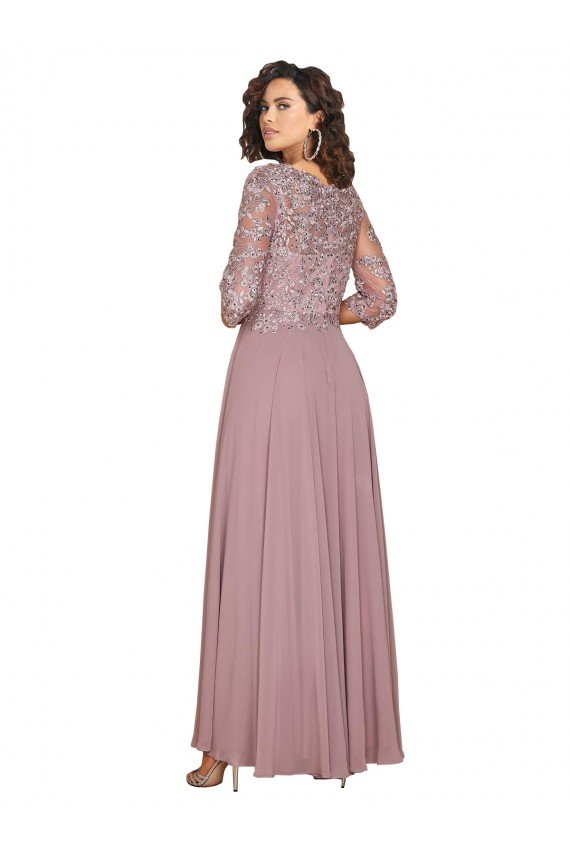 Affordable Hand-Beaded Bodice V-Neckline Long Sleeves Chiffon Bridesmaid Dress / Prom Dress