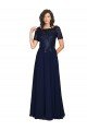 Affordable Short Sleeves A-Line Long Chiffon Bridesmaid Dress / Prom Dress with Beaded Bodice