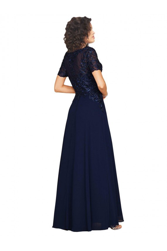 Affordable Short Sleeves A-Line Long Chiffon Bridesmaid Dress / Prom Dress with Beaded Bodice