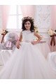 Affordable Ivory Ball Gown Bateau Chapel Train Sleeveless Flower Girl Dress