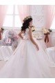Affordable Ivory Ball Gown Bateau Chapel Train Sleeveless Flower Girl Dress