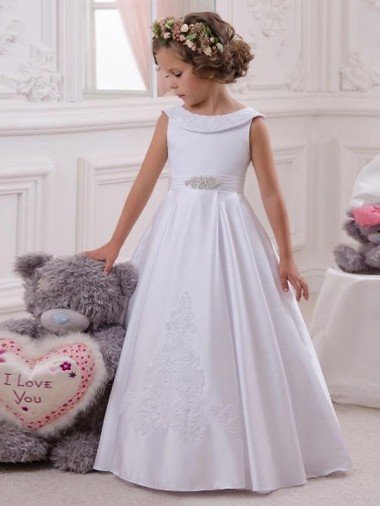 Affordable Ivory Ball Gown Bateau Floor Length Flower Girl Dress
