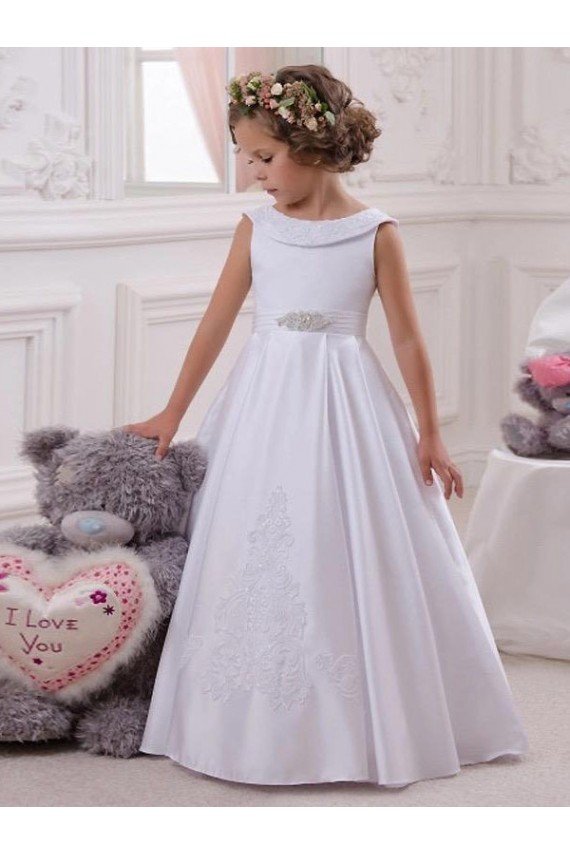Affordable Ivory Ball Gown Bateau Floor Length Flower Girl Dress