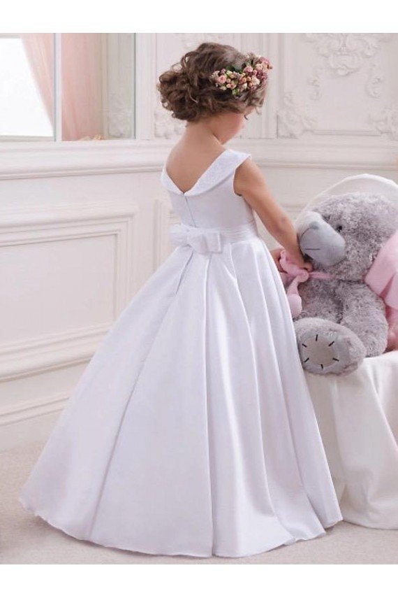 Affordable Ivory Ball Gown Bateau Floor Length Flower Girl Dress