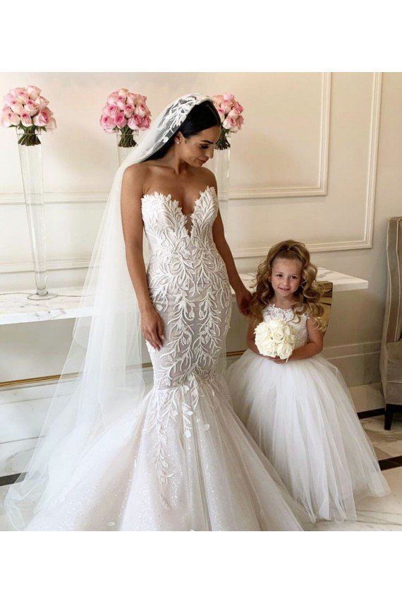 Affordable Ivory Ball Gown Chapel Train Sleeveless Flower Girl Dress
