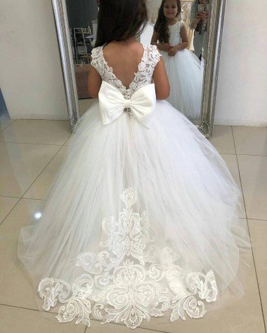 Affordable Ivory Ball Gown Chapel Train Sleeveless Flower Girl Dress