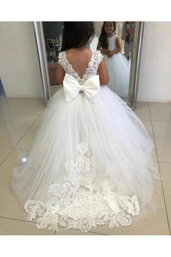 Affordable Ivory Ball Gown Chapel Train Sleeveless Flower Girl Dress