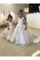 Affordable Ivory Ball Gown Chapel Train Sleeveless V-Back Flower Girl Dress