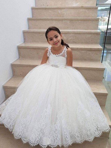 Affordable Ivory Ball Gown Floor Length Flower Girl Dress