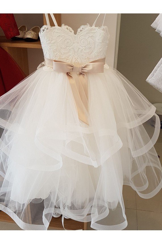 Affordable Ivory Ball Gown High Neck Floor Length Flower Girl Dress