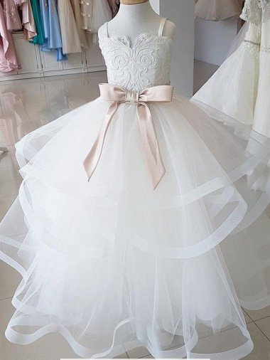 Affordable Ivory Ball Gown High Neck Floor Length Flower Girl Dress