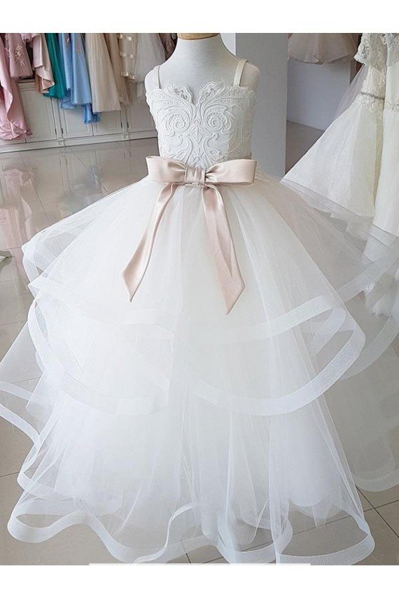 Affordable Ivory Ball Gown High Neck Floor Length Flower Girl Dress
