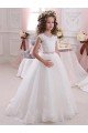 Affordable Ivory Ball Gown High Neck Floor Length Keyhole Back Flower Girl Dress