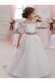Affordable Ivory Ball Gown High Neck Floor Length Short Sleeve Flower Girl Dress