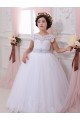 Affordable Ivory Ball Gown Sweetheart Chapel Train Cap Sleeve Flower Girl Dress