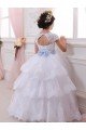 Affordable Ivory Ball Gown Sweetheart Chapel Train Cap Sleeve Flower Girl Dress