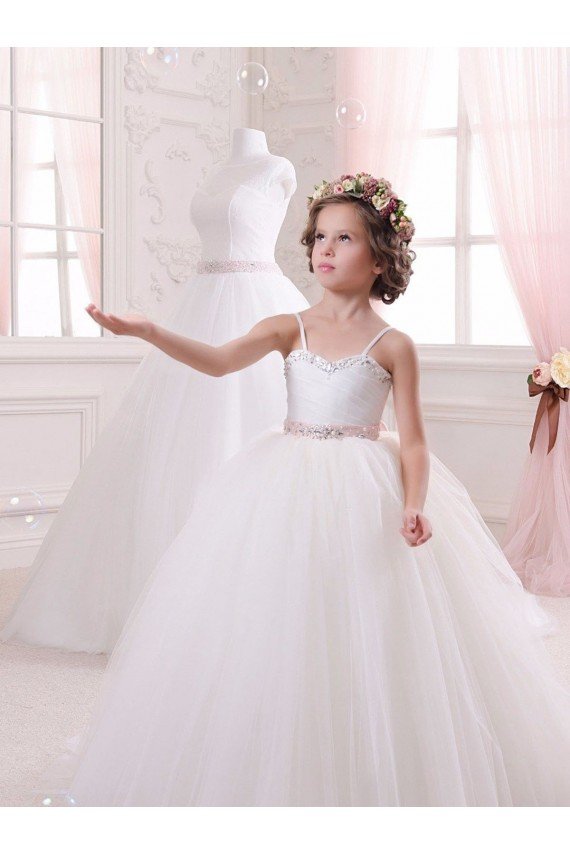 Affordable Ivory Ball Gown Sweetheart Chapel Train Sleeveless Flower Girl Dress