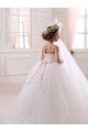 Affordable Ivory Ball Gown Sweetheart Chapel Train Sleeveless Flower Girl Dress
