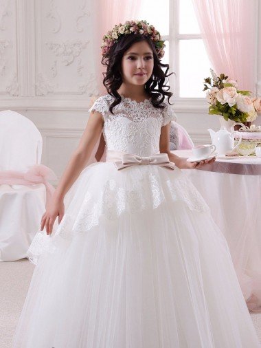 Affordable Ivory Ball Gown Sweetheart Floor Length Sleeveless Flower Girl Dress