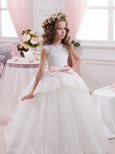 Affordable Ivory Ball Gown Sweetheart V-Back Sleeveless Flower Girl Dress