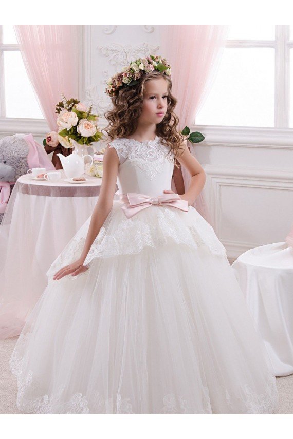 Affordable Ivory Ball Gown Sweetheart V-Back Sleeveless Flower Girl Dress