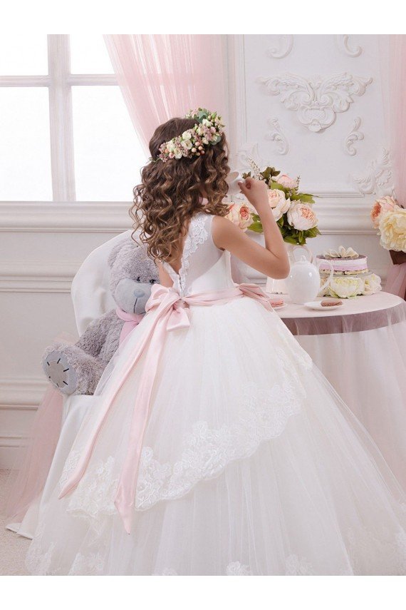 Affordable Ivory Ball Gown Sweetheart V-Back Sleeveless Flower Girl Dress