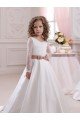 Affordable Ivory Ball Gown V-Neck Chapel Train Long Sleeve Flower Girl Dress
