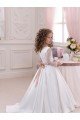 Affordable Ivory Ball Gown V-Neck Chapel Train Long Sleeve Flower Girl Dress