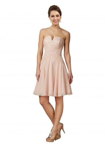 Affordable Lace and Chiffon Bridesmaid Dress / Cocktail Dress with Unique Neckline