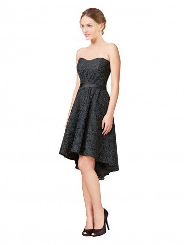 Affordable Lace Cocktail Bridesmaid Dress with Hi-Low Hemline