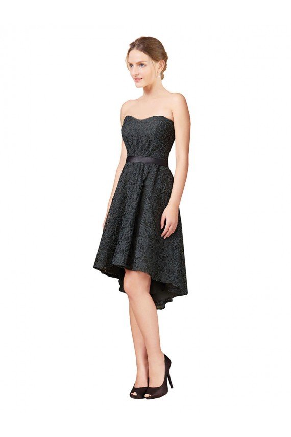 Affordable Lace Cocktail Bridesmaid Dress with Hi-Low Hemline