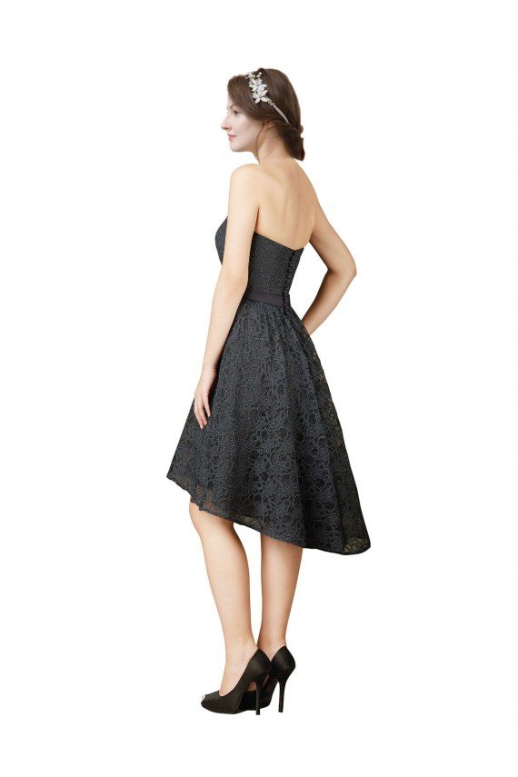 Affordable Lace Cocktail Bridesmaid Dress with Hi-Low Hemline