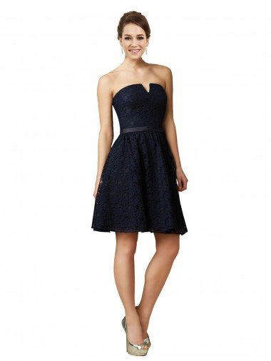 Affordable Classic Knee Length Lace Bridesmaid Dress / Cocktail Dress with Notched Neckline
