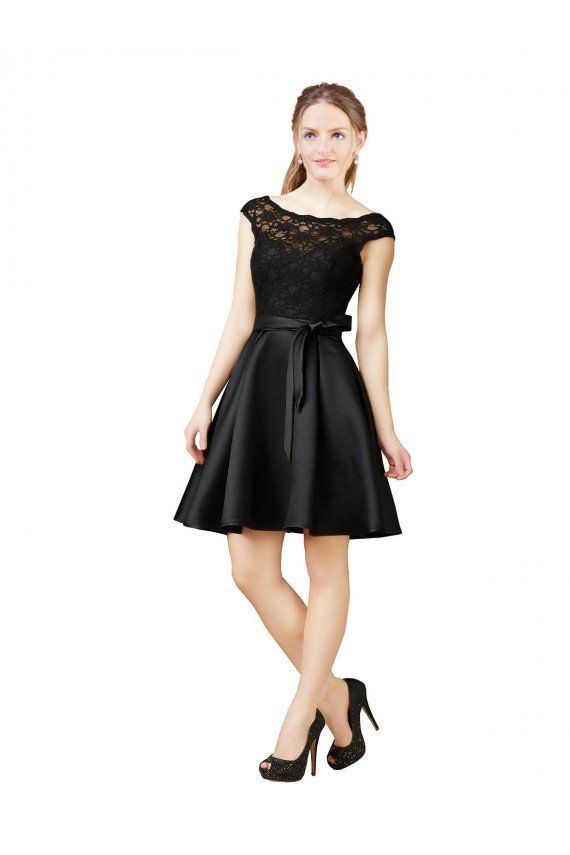 Affordable Lace and Satin Cocktail Bridesmaid Dress with V-Back
